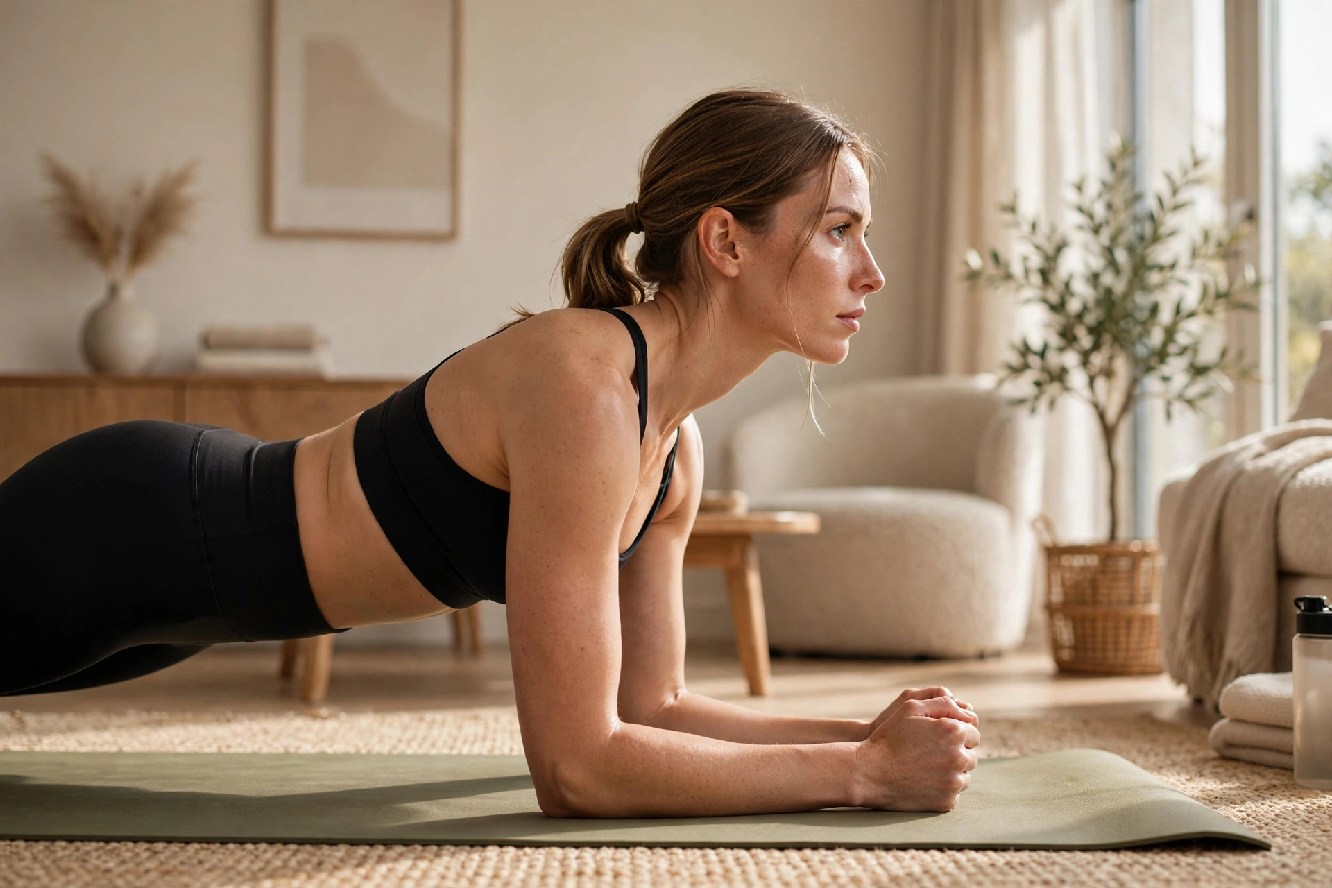 Woman holding a plank at home