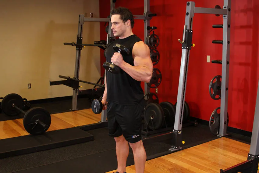 Alternating hammer curl: start and finish positions