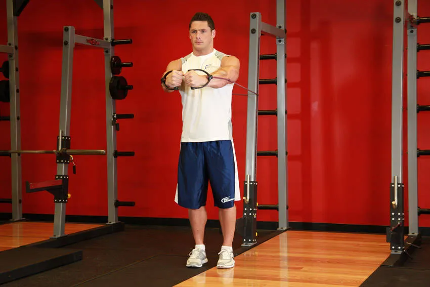 Band chest fly: start and finish positions