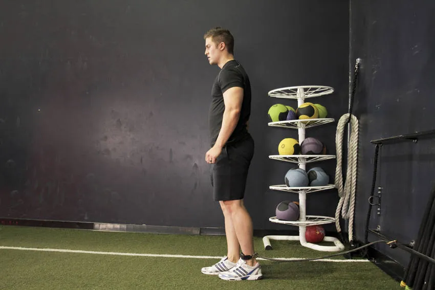 Band hip flexion: start and finish positions