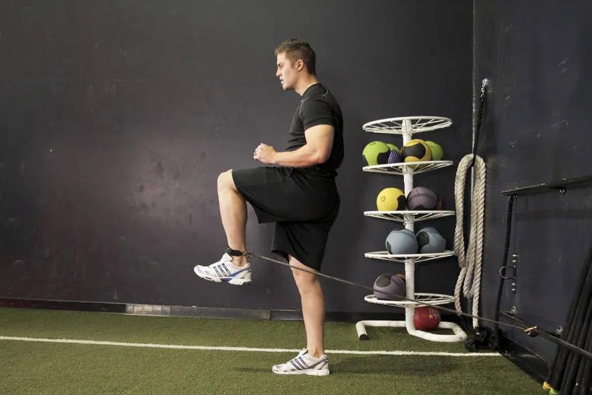 Band hip flexion: start and finish positions