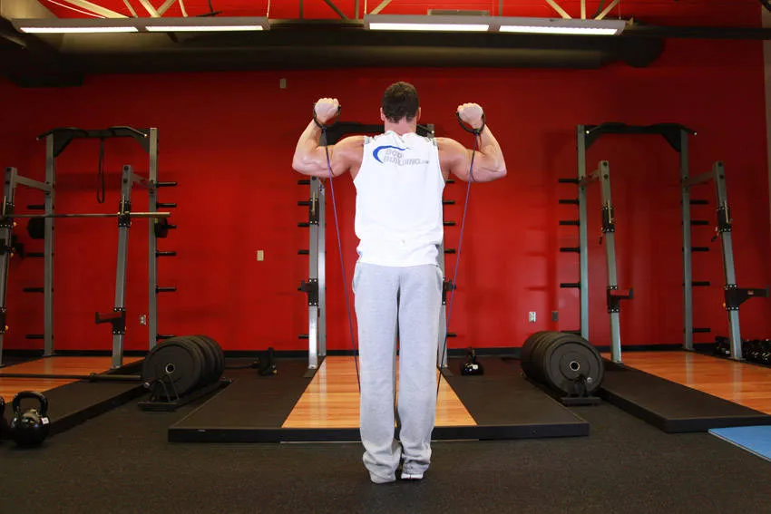Band overhead press: start and finish positions