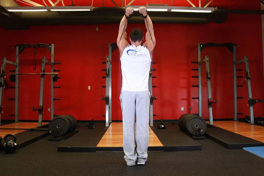 Band overhead press: start and finish positions