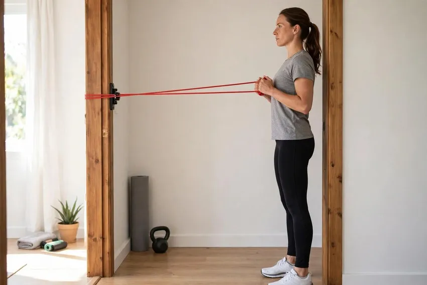 Band Pallof press: start and finish positions