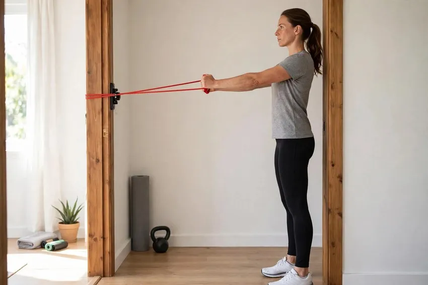 Band Pallof press: start and finish positions
