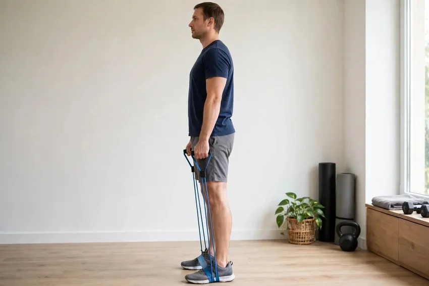 Band hip hinge: start and finish positions