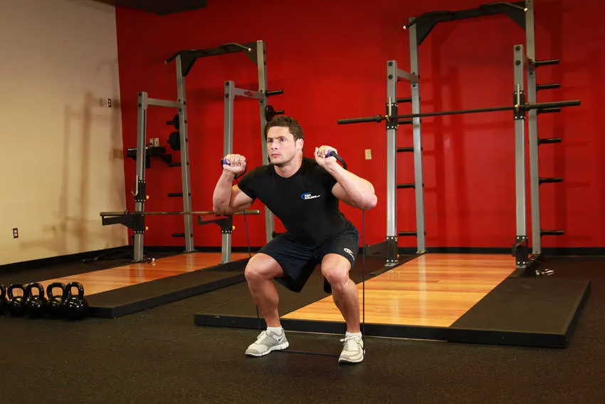 Band squat: start and finish positions