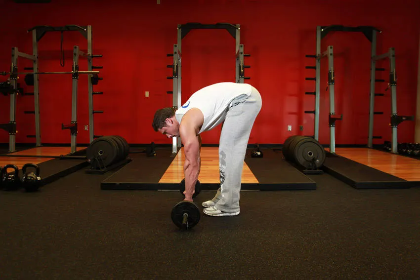 Barbell ab rollout: start and finish positions
