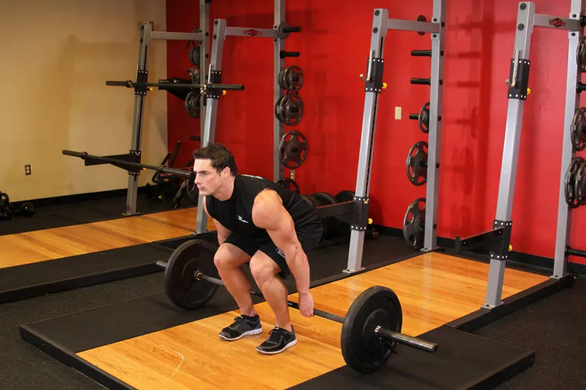 Barbell hack squat: start and finish positions