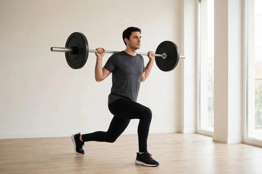 Barbell reverse lunge: start and finish positions
