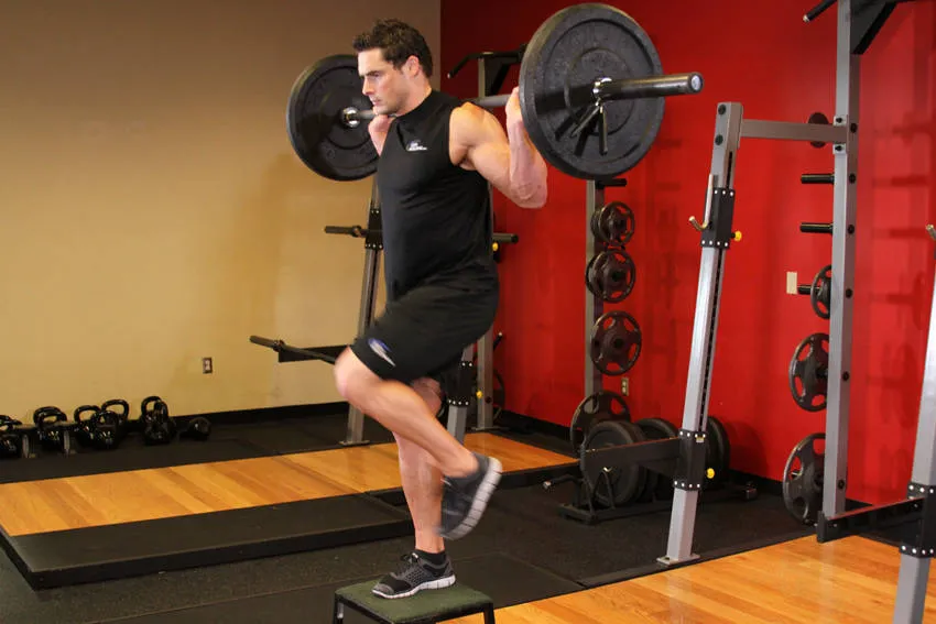 Barbell step-up: start and finish positions