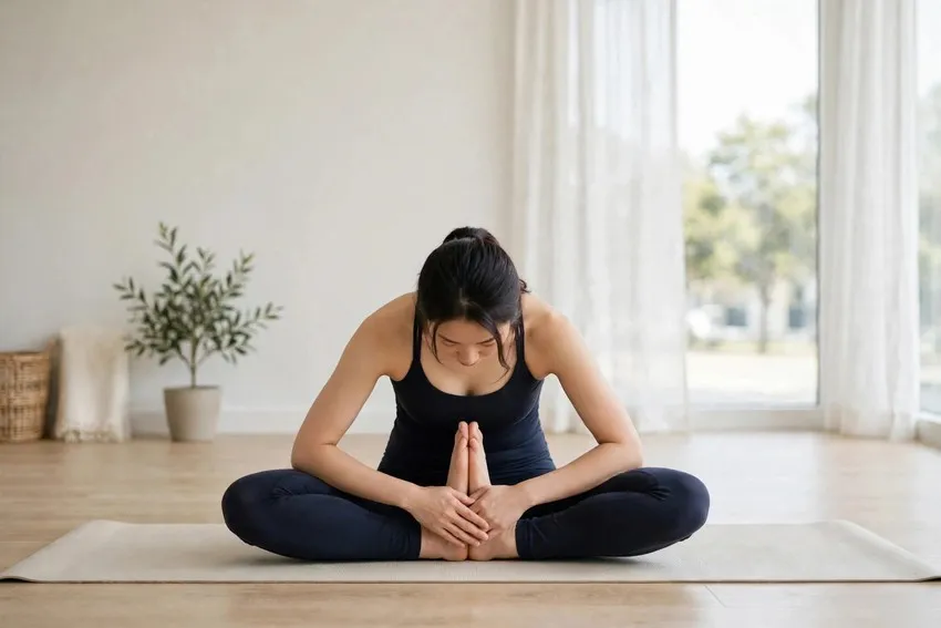 Butterfly pose: start and finish positions