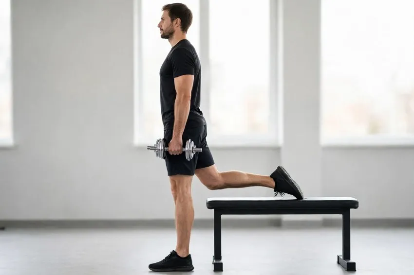Dumbbell Bulgarian split squat: start and finish positions