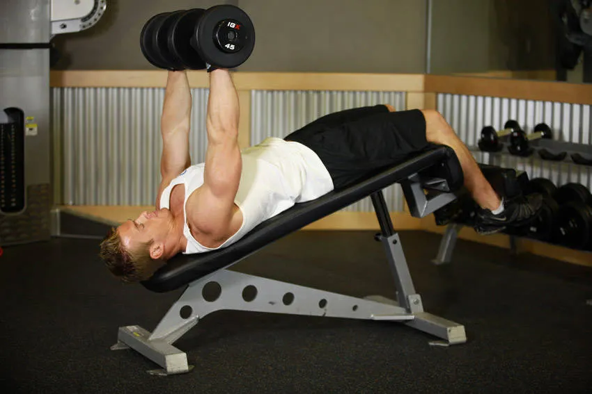 Decline dumbbell press: start and finish positions