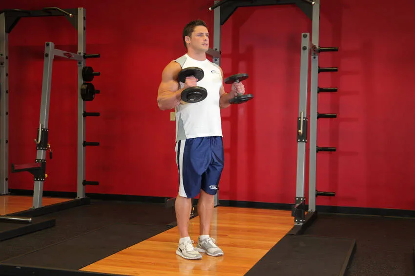 Dumbbell hammer curl: start and finish positions
