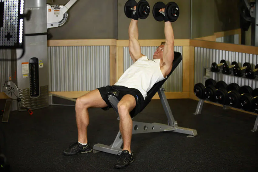 Incline dumbbell press: start and finish positions