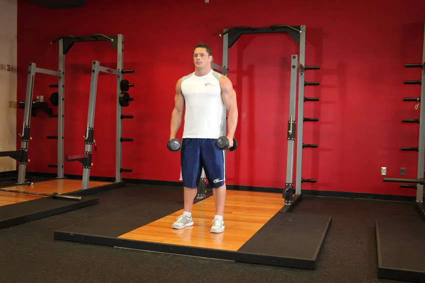 Dumbbell lateral raise: start and finish positions