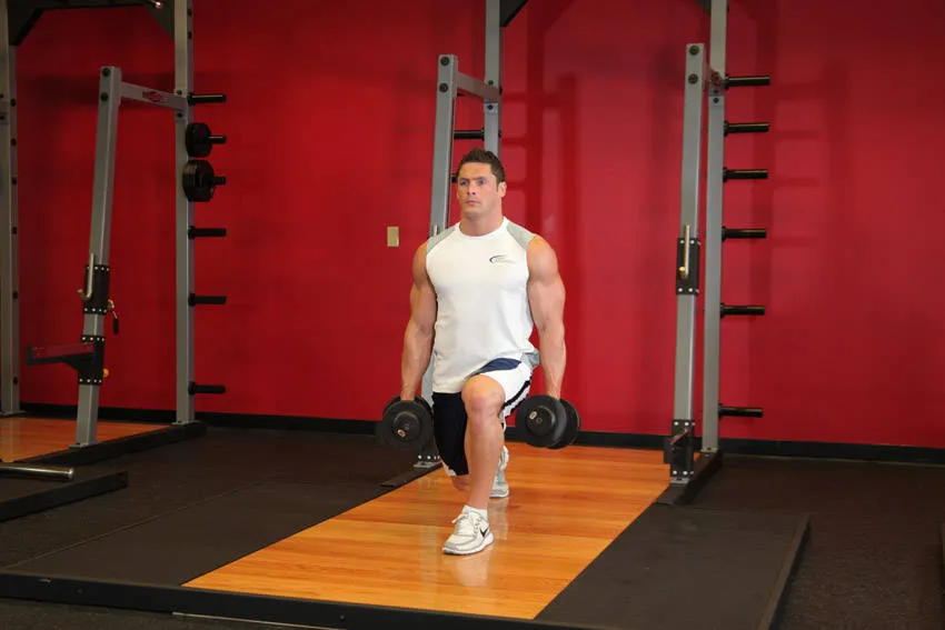 Dumbbell lunge: start and finish positions