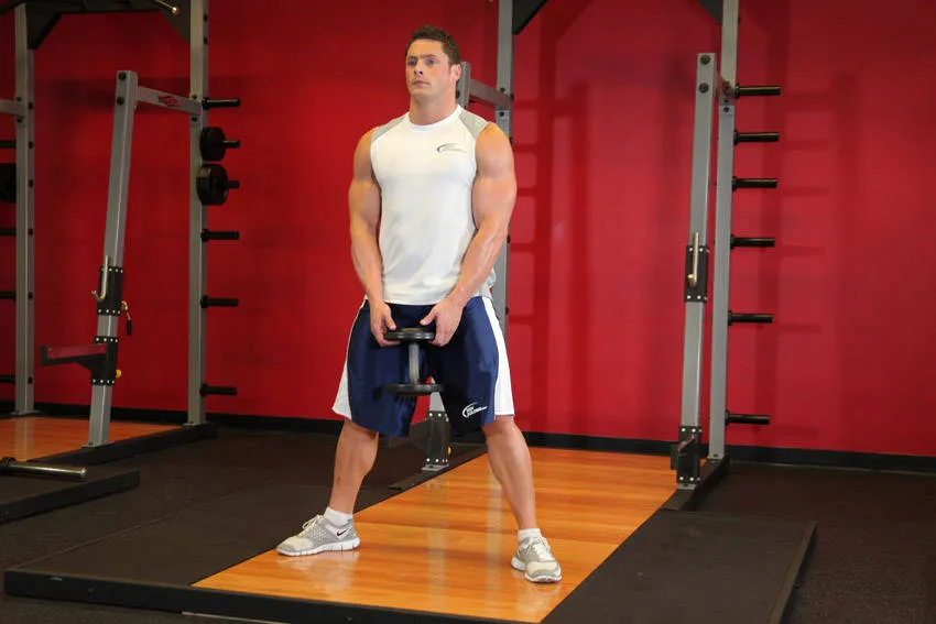 Plie dumbbell squat: start and finish positions