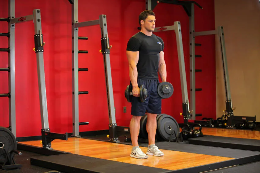 Dumbbell hip hinge: start and finish positions