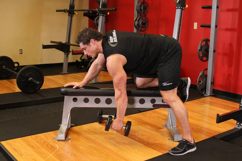 Dumbbell row: start and finish positions