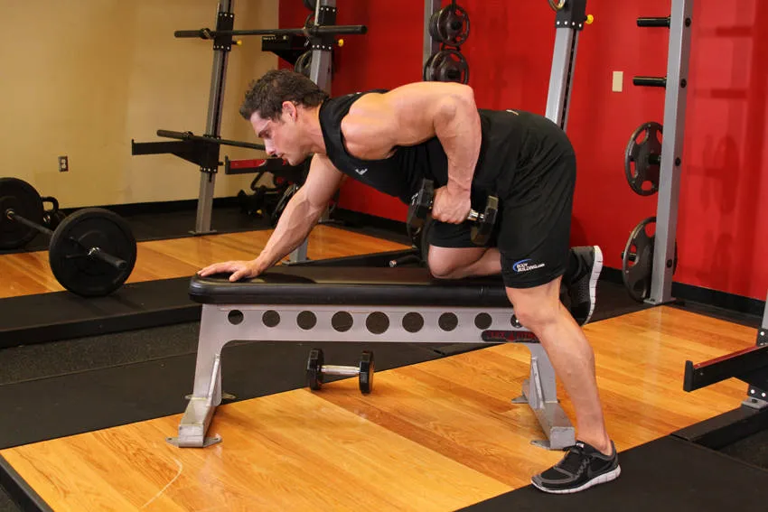 Dumbbell row: start and finish positions