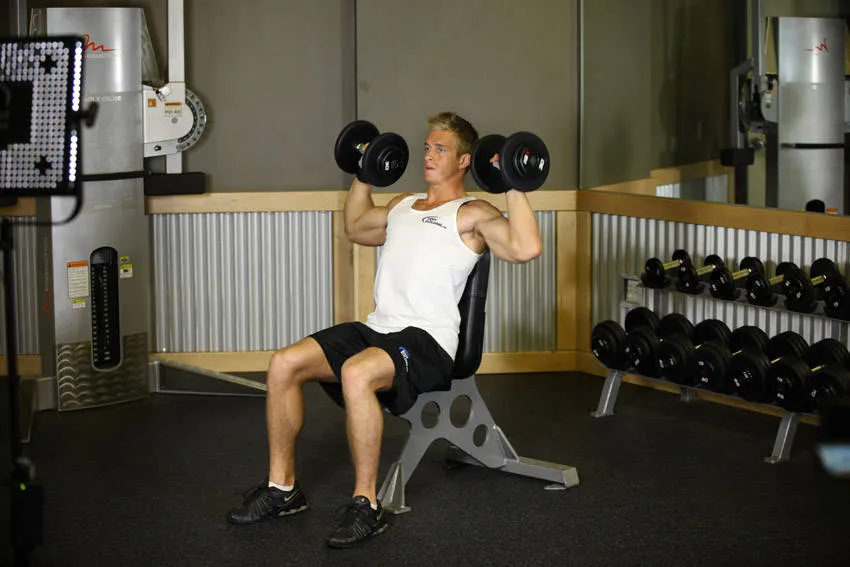Dumbbell shoulder press: start and finish positions