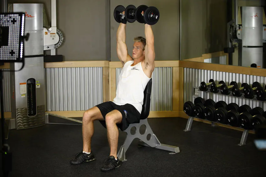 Dumbbell shoulder press: start and finish positions