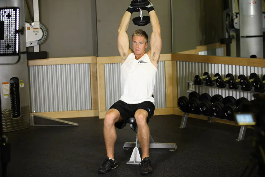 Dumbbell tricep extension: start and finish positions