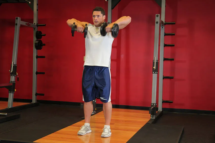 Dumbbell upright row: start and finish positions
