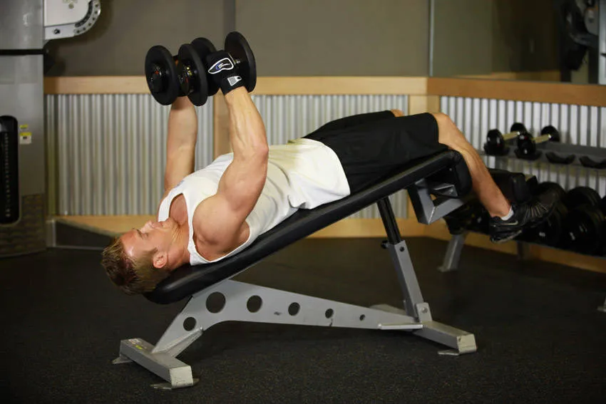 Decline dumbbell fly: start and finish positions