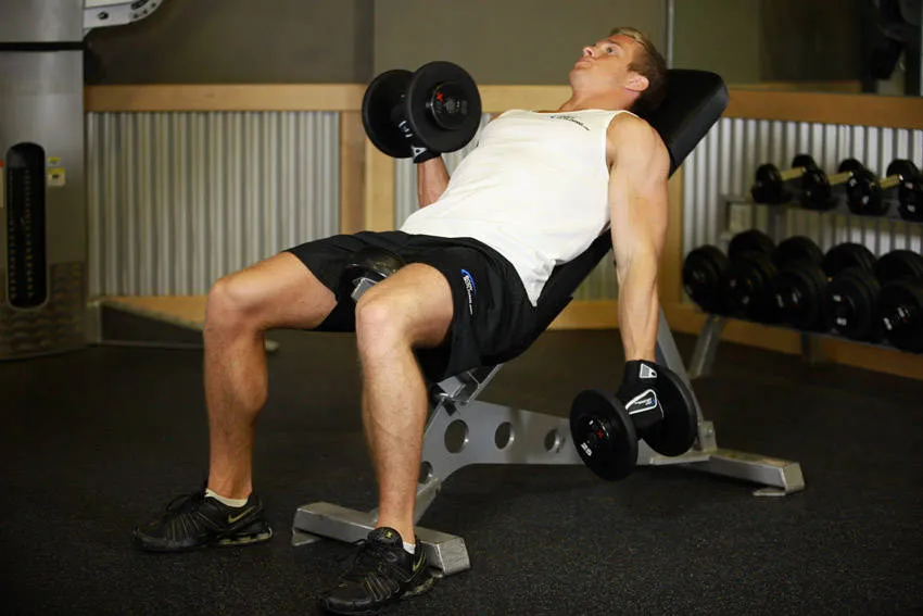 Incline dumbbell curl: start and finish positions