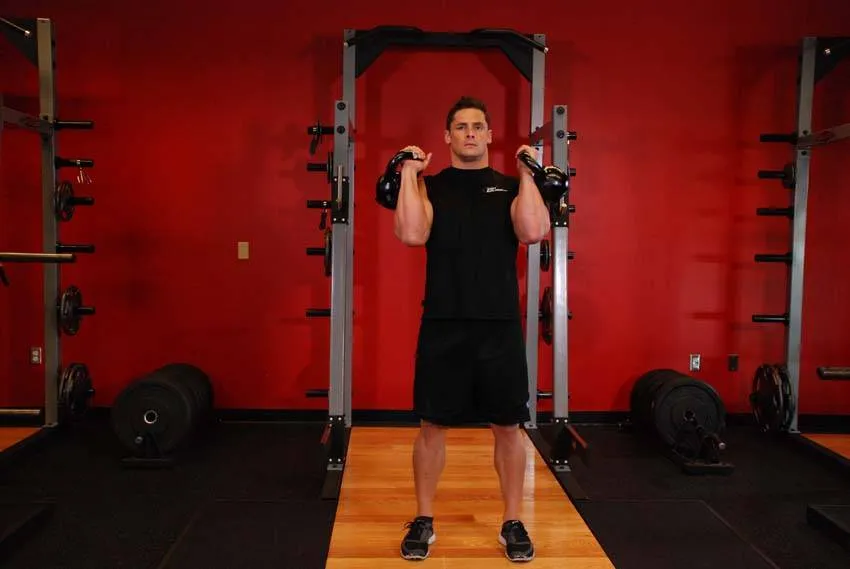 Alternating kettlebell press: start and finish positions