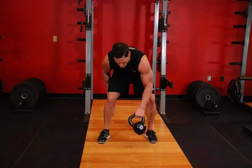 Kettlebell figure eight: start and finish positions