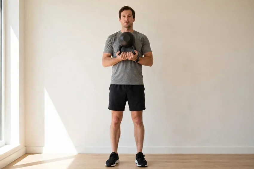 Kettlebell reverse lunge: start and finish positions