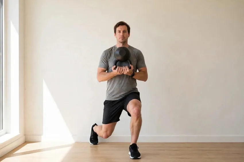 Kettlebell reverse lunge: start and finish positions
