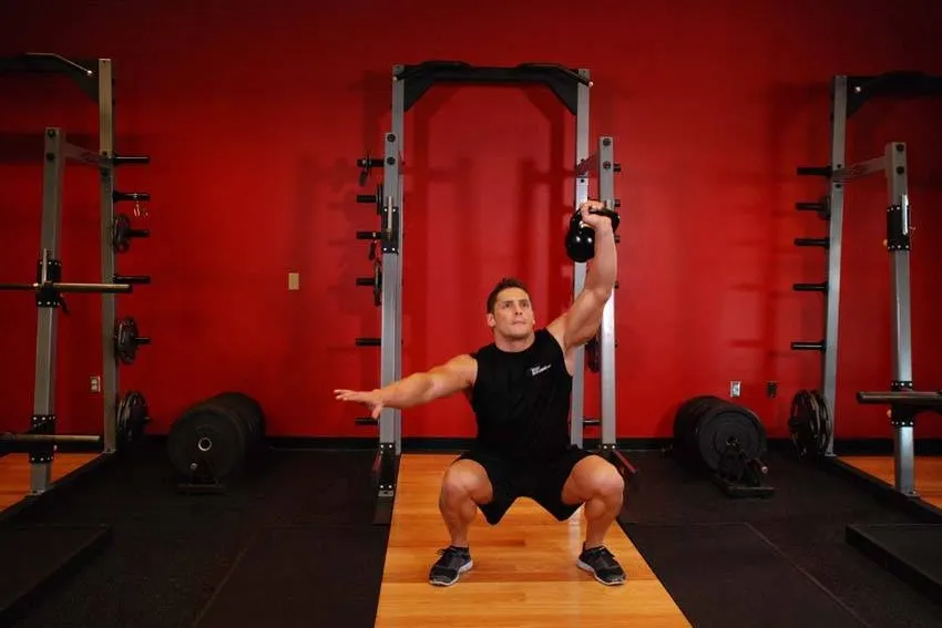 Kettlebell overhead squat: start and finish positions