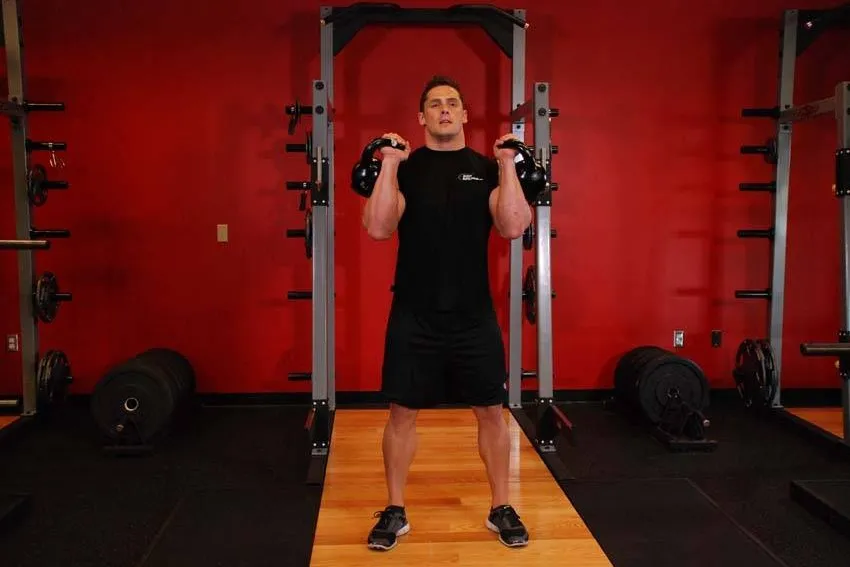 Kettlebell thruster: start and finish positions
