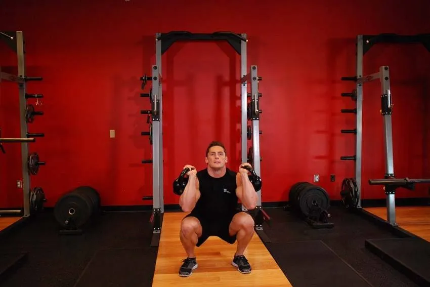 Kettlebell thruster: start and finish positions