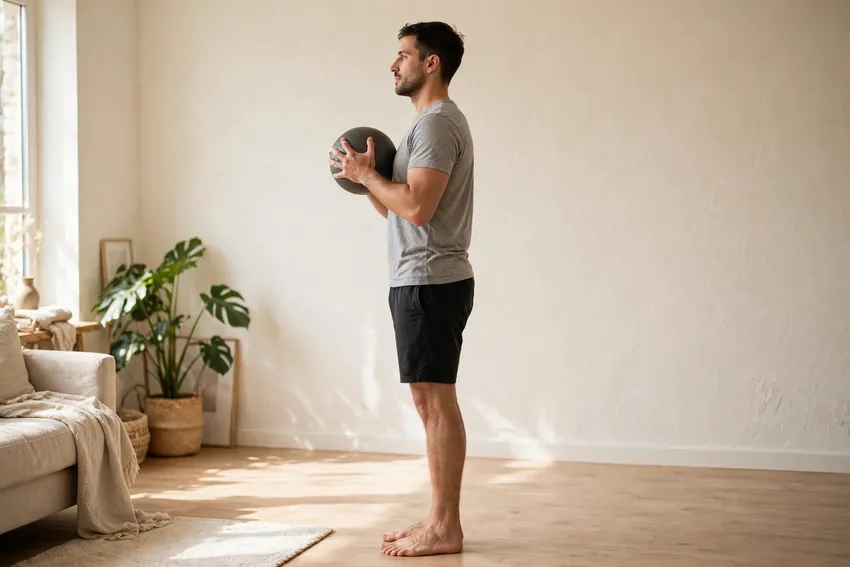 Medicine ball lunge with twist: start and finish positions