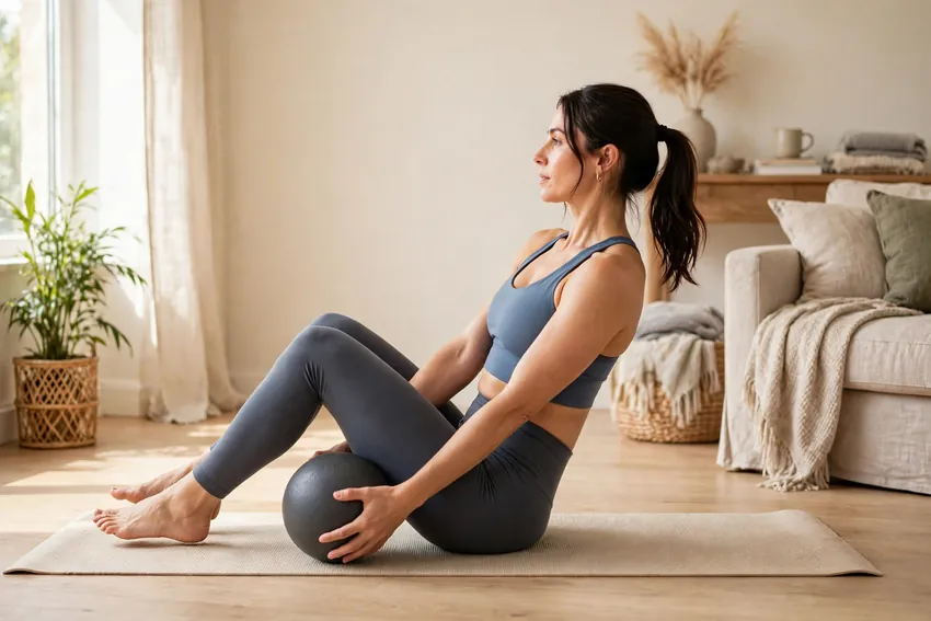 Medicine ball Russian twist: start and finish positions