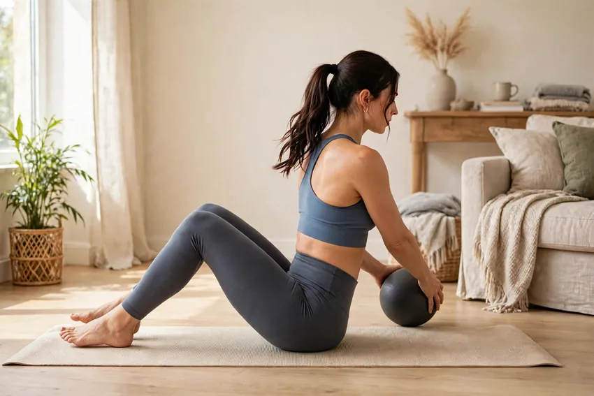 Medicine ball Russian twist: start and finish positions