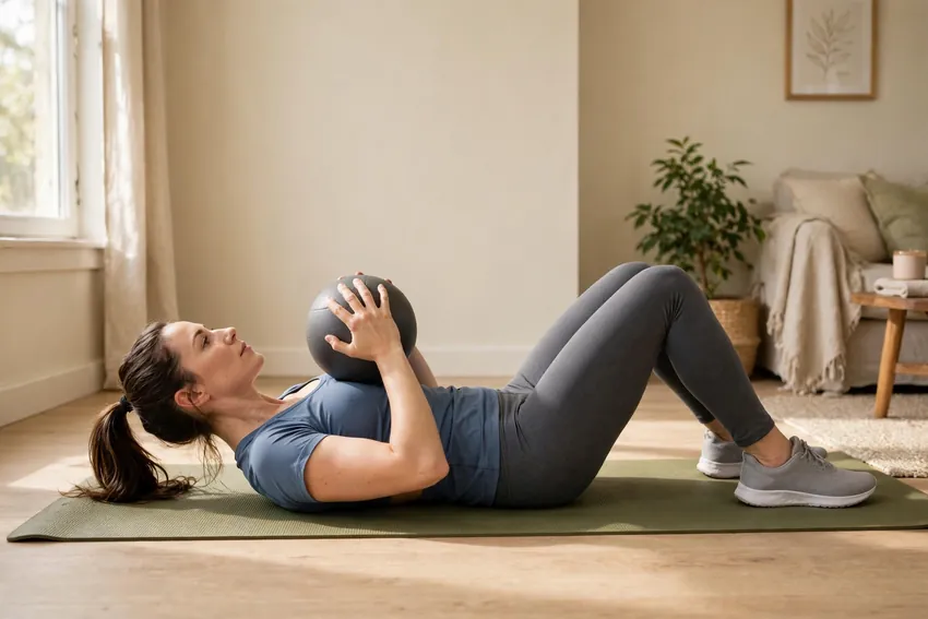 Medicine ball sit-up: start and finish positions