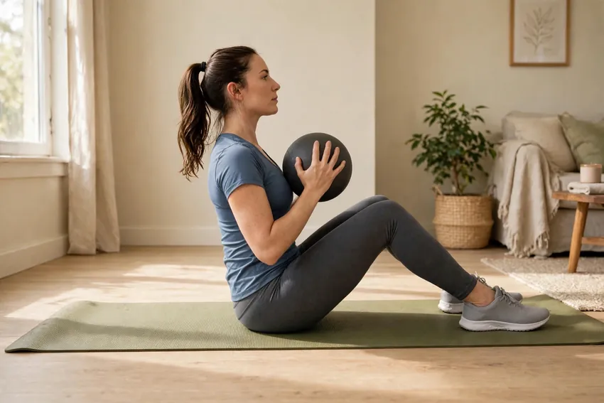Medicine ball sit-up: start and finish positions
