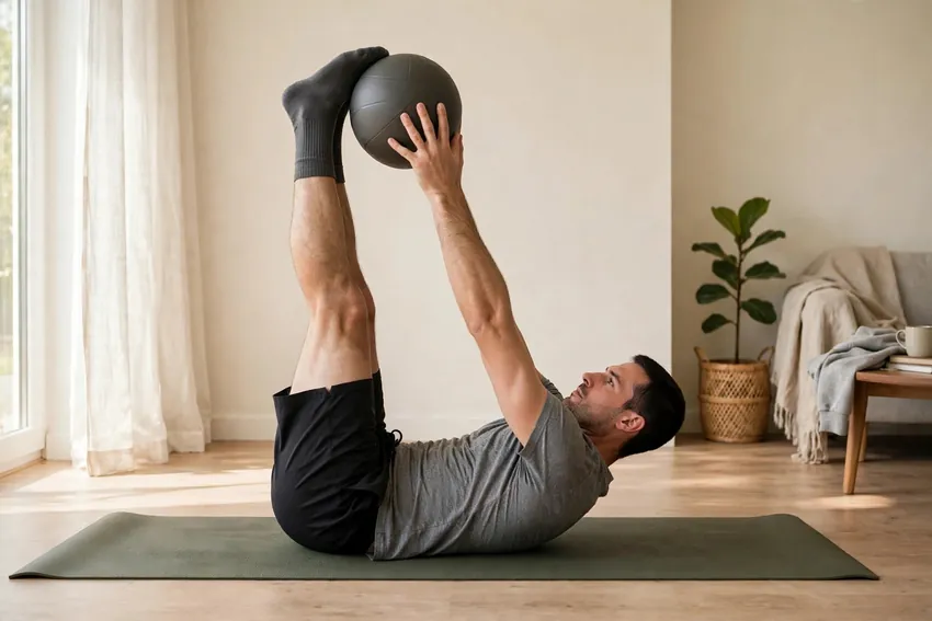 Medicine ball toe touch: start and finish positions