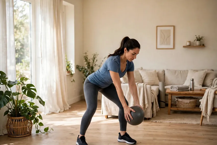 Medicine ball woodchopper: start and finish positions