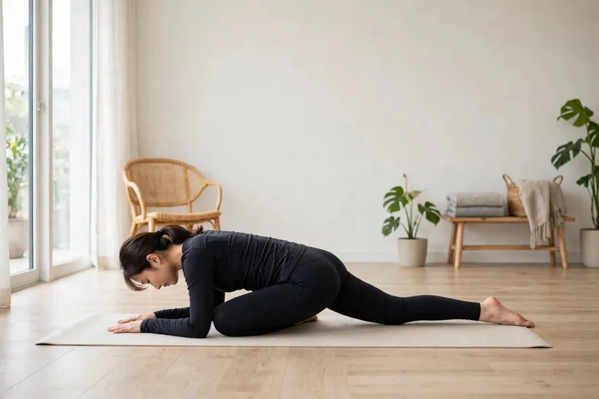 Pigeon pose: start and finish positions