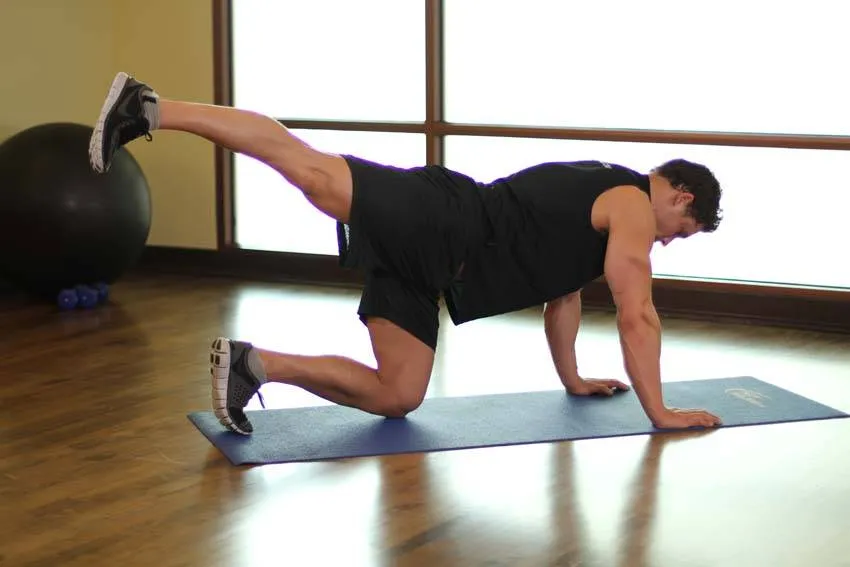 Rear leg raise: start and finish positions