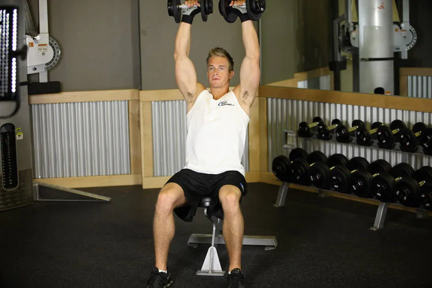 Seated dumbbell press: start and finish positions