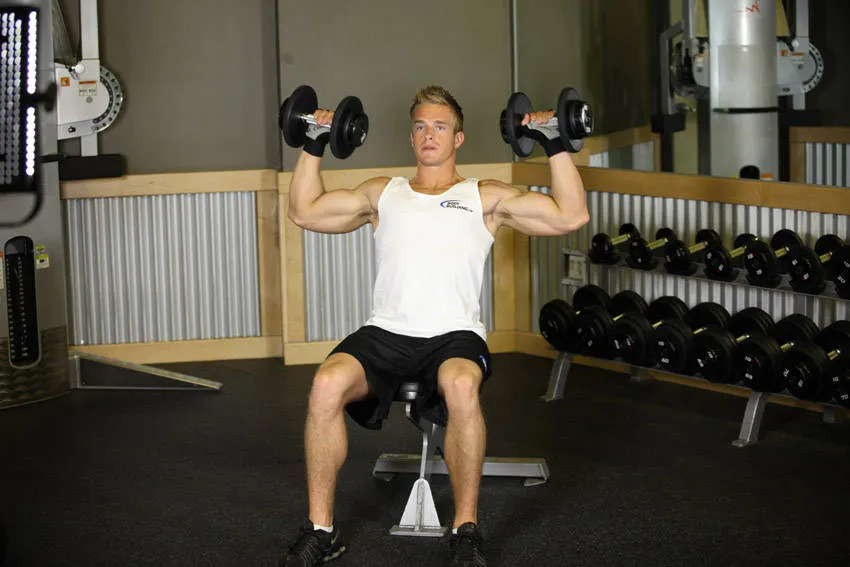 Seated dumbbell press: start and finish positions
